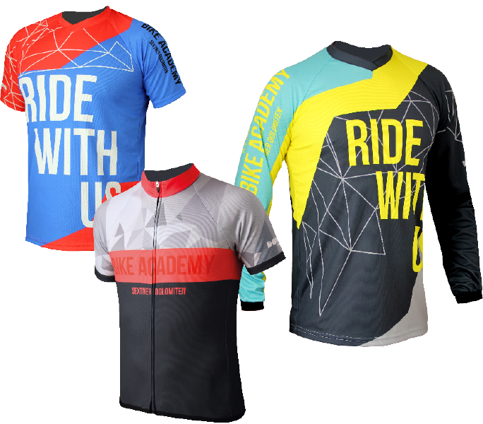 Drei bunte, aufregende Teamwear-Trikots von Dowe Sportswear.